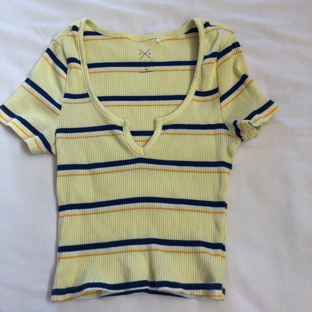 Pacsun Yellow Striped Cropped Tee